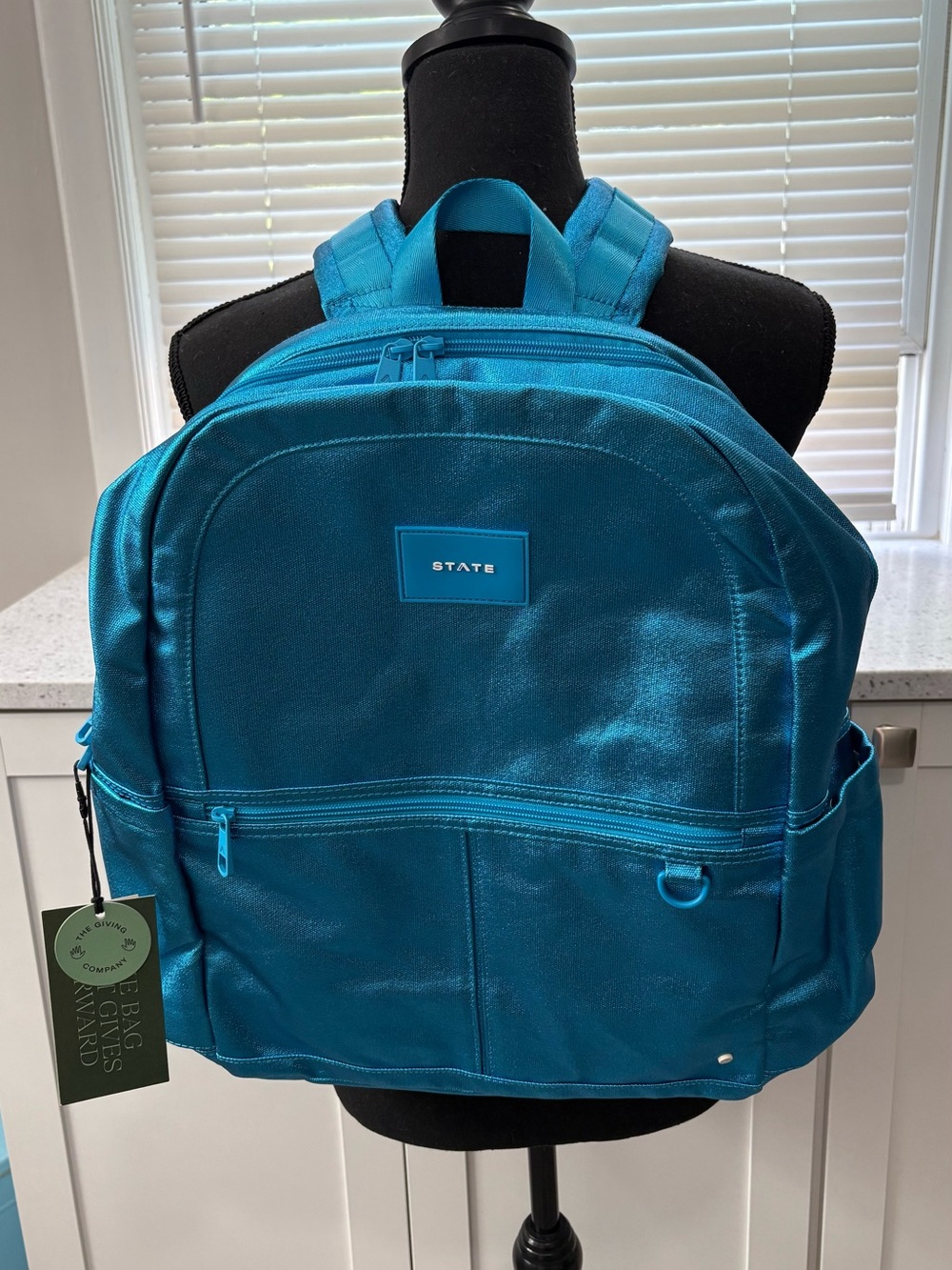 NWT STATE Metallic Kane Kids Large Blue Everyday Backpack
